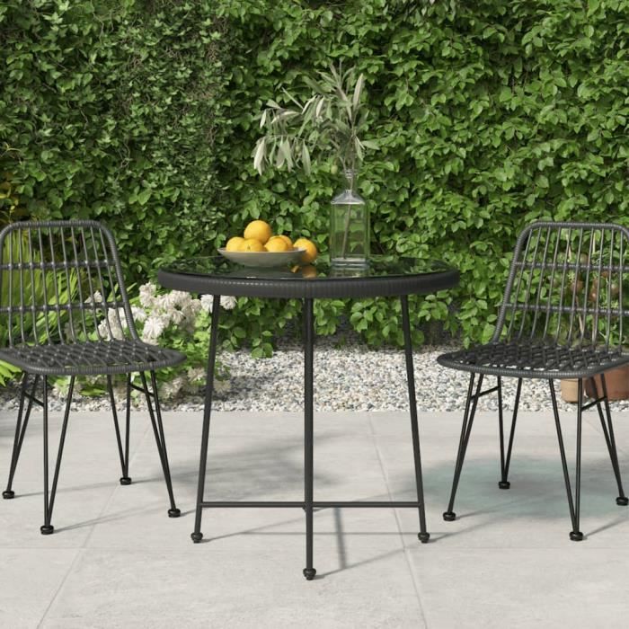 vidaXL Table de salle à manger Noir Ø80 cm Verre trempé et acier 319437