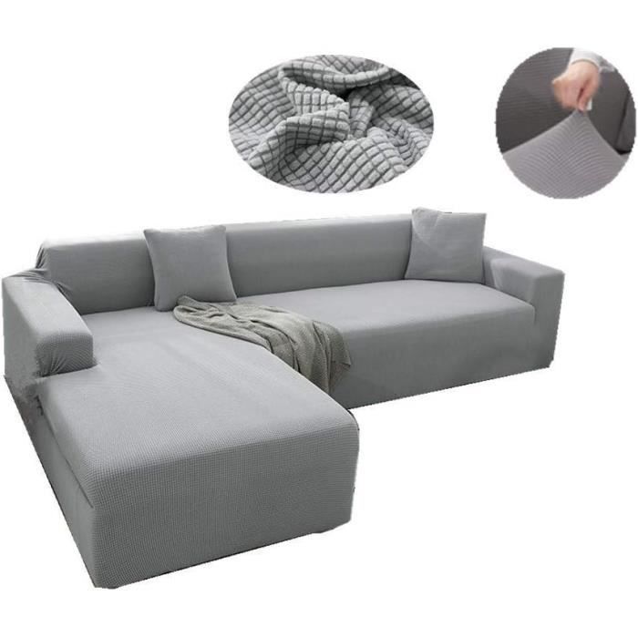 Housse De Canapé 3 Places – Velours Gris Clair – Taille 190-230 Cm – NEUVE