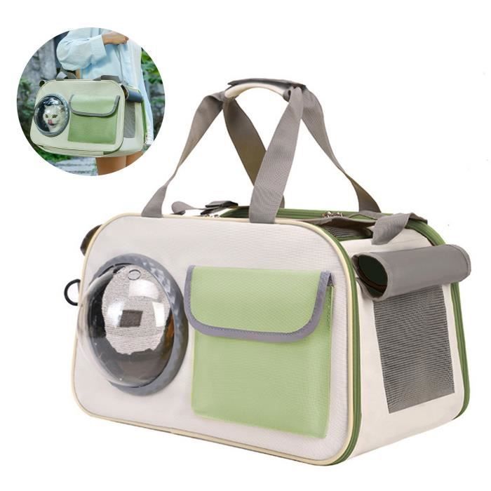 Meilleurs prix pour Sac Transport Chat Chien, Respirant et Pliable, avec fenêtre d'observation, Laisse de Sécurité Intérieure, Vert, pour sortie voyage