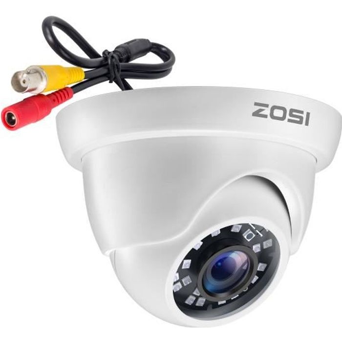 ZOSI 1080P Caméra de Surveillance Extérieure IP66 Objectif 3,6mm 90° Angle de Vue 20m Vision Nocturne Caméra Couleur Blanc