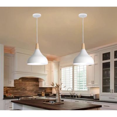 Suspension Luminaire Moderne TOKIUS - Rotin et Bois 22 cm - E27 40W - Lustre pour Chambre Salon Cuisine - Naturel - Maison