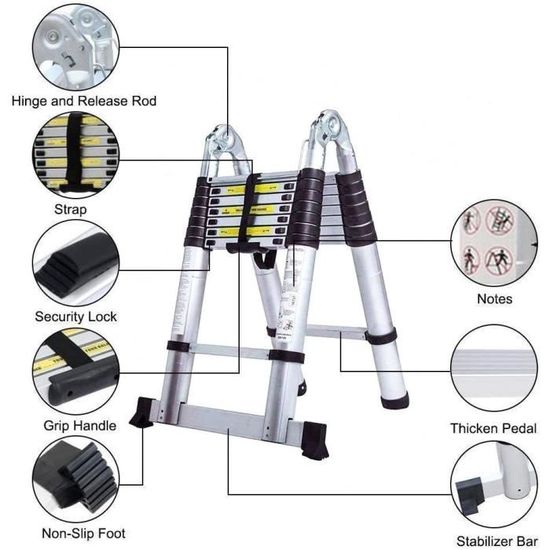 Échelle télescopique pliante Homager® 5M - Ladder à 16 Ladder