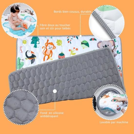 Tapis De Jeux Bébé Pliable 127x127cm Épaissi 2cm - Tapis D'Éveil Antidérapant Lavable