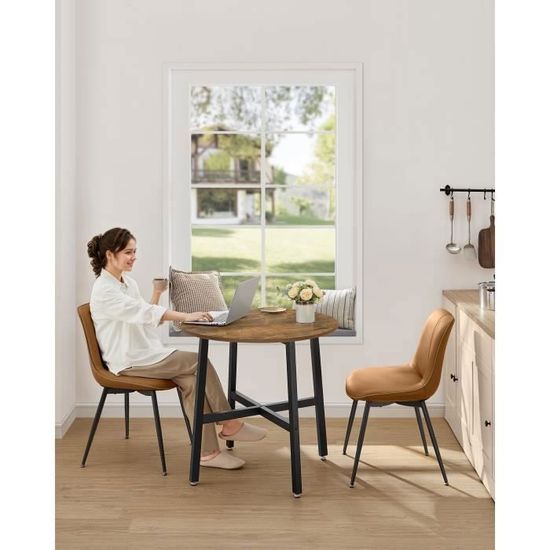 Eettafel / keukentafel – rond – diameter 80 cm – bruin / zwart