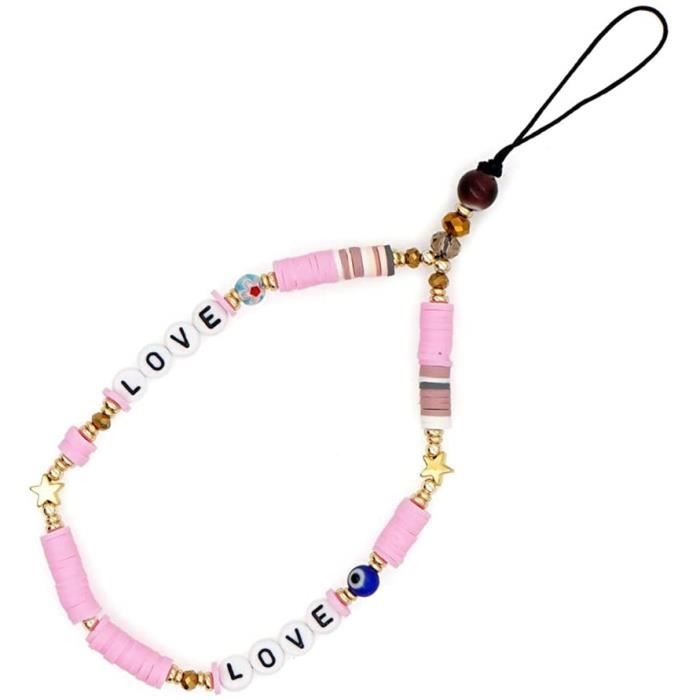 Collier de perles avec porte-badge de 29 pouces pour lunettes, téléphone  portable, clés arc-en-ciel ou à vos couleurs -  France