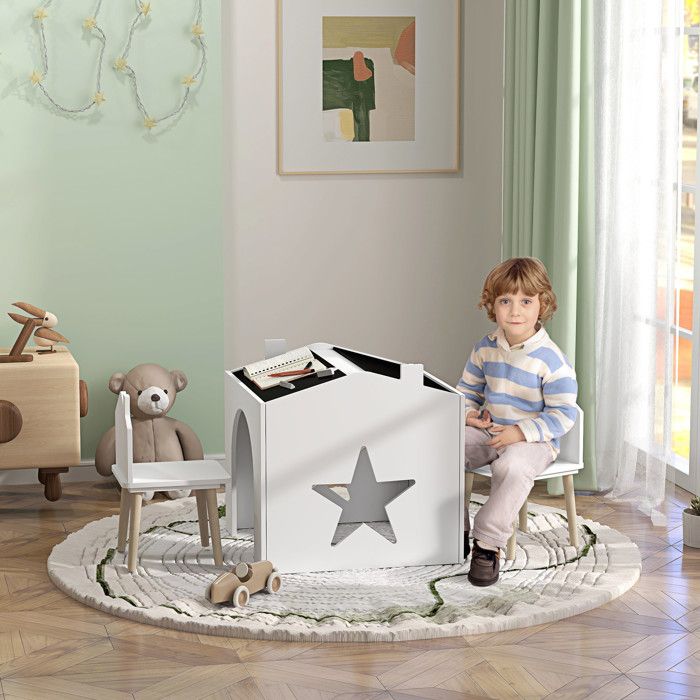 Table Et Chaise Meuble-lavabo Enfant AIYAPLAY Avec Miroir LED - 3 Couleurs, Blanc, Vintage