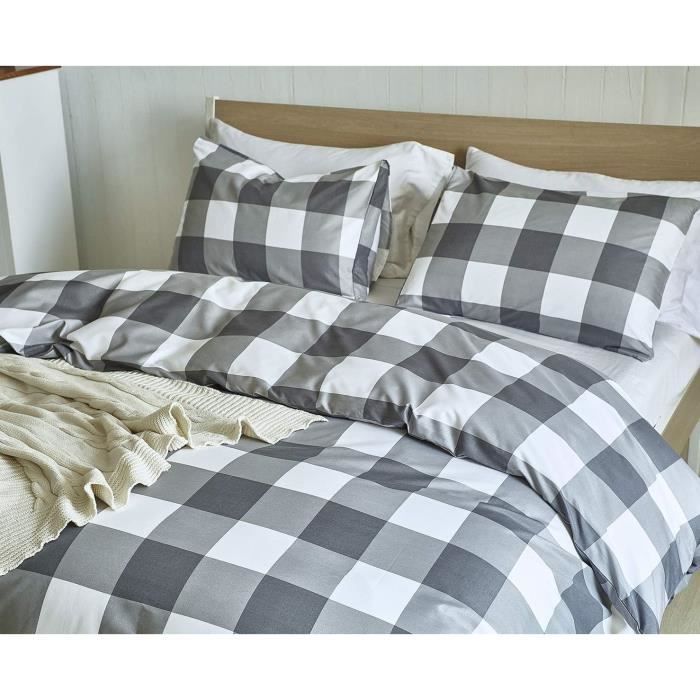 Parure De Lit Vintage écossais 3 Pièces – Housse De Couette 280x240 Cm + 2 Taies 80x80 Cm, Microfibre, Fermeture éclair, Style Noël Et Vichy