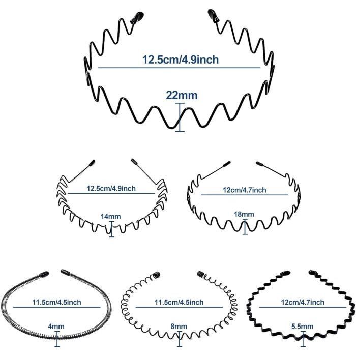 6 Pcs Serre-Tête Élastiques Ondulés Spring Wave - Accessoires Cheveux Unisexe Homme Femme, Antidérapant Et Réglable