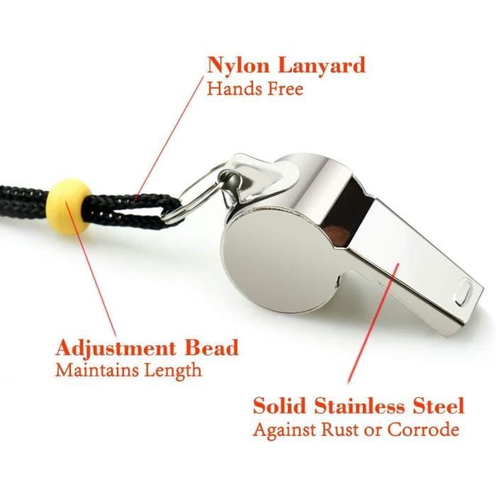 Lot De 1/3 Sifflets De Sport En Acier Inoxydable Avec Cordon