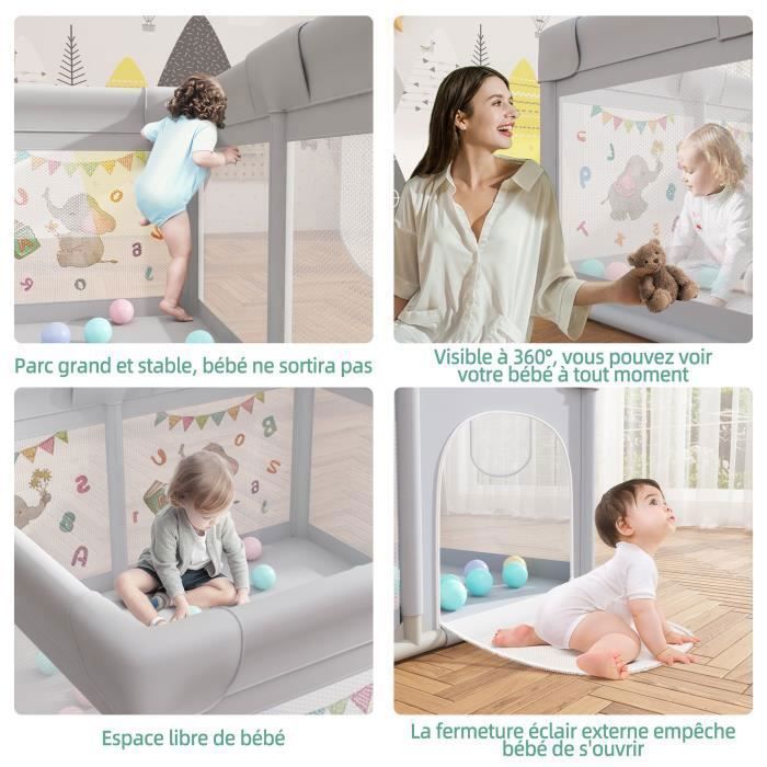 Parc De Jeu Pour Bébé EAQ 150x180cm - Intérieur Extérieur Avec Maille Respirante Et Base Antidérapante