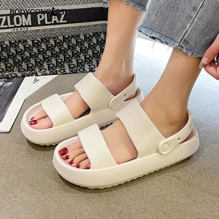 Pantoufles Compensées à Semelle Épaisse Pour Femme - Espadrilles Tissées Décontractées Talon Été