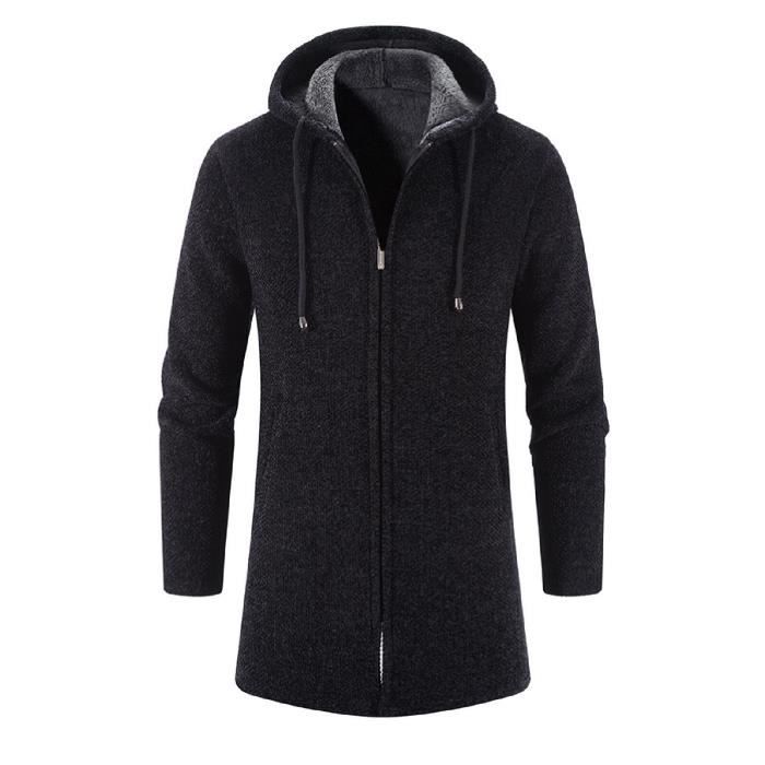 Cardigan Homme Long A Capuche Zippe Veste En Maille Homme Hoodie Epais Et Decontractee Polaire Chandail Homme Sweats noir XXL Noir Cdiscount Pret a Porter