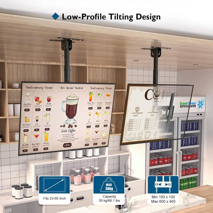 UNHO Support TV Plafond Inclinable pour LCD LED Plasma Écrans 2365