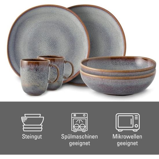 Lot De 6 Assiettes à Petit-déjeuner Villeroy & Boch "Like" - Grès Gris Lave, 23 Cm - Lave-vaisselle Safe - Idéal Brunch, Cadeau élégant