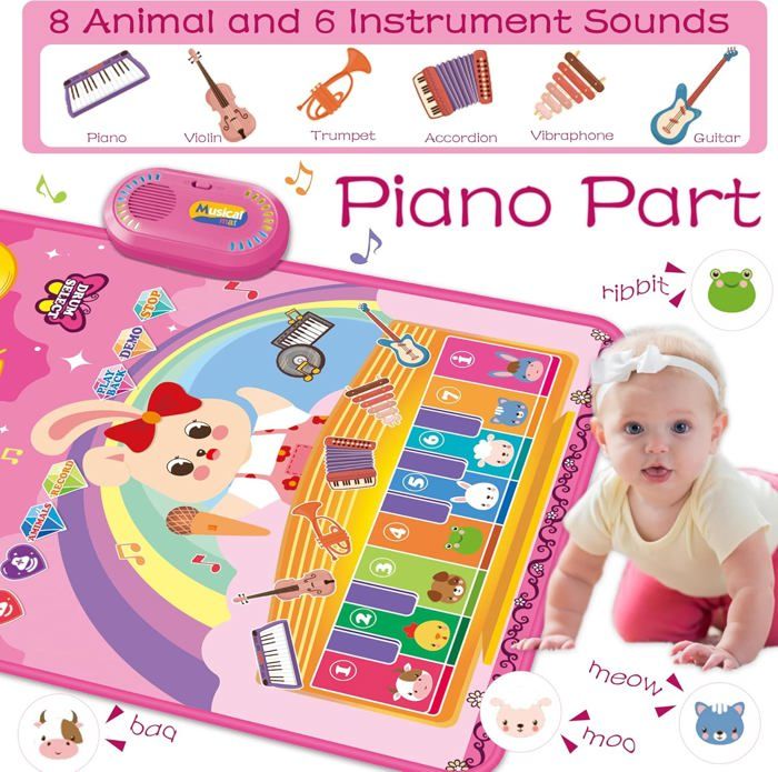 2 en 1 Tapis de Musique pour enfant de 1-5 ans, Tapis de Danse tactile, Jouet de Musique avec 2 Baguettes - Jeux - Jouets