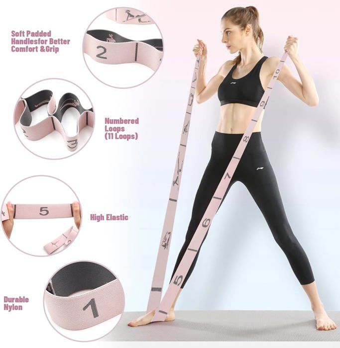 Sangle Extensible Sangle De Yoga Stretch,Sangle De Yoga Extensible Avec 11 Boucles,Bande ...