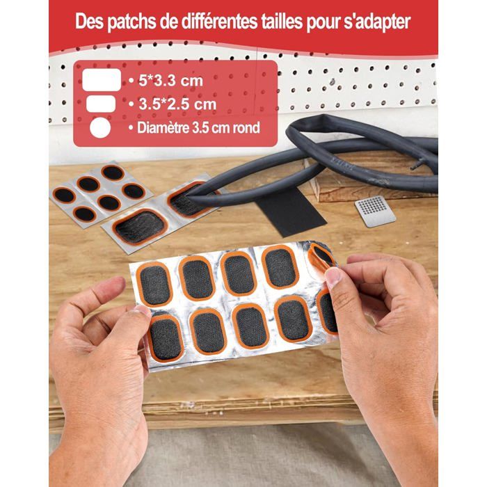 Kit Réparation Vélo – 17 Rustines, 3 Démonte-pneus, Colle, Pour VTT, Route, Moto, Crevaison Rapide