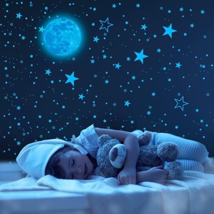 Stickers Muraux Fluorescent Enfants, Lune Étoiles Lapins et Ballons Etoiles  Phosphorescentes Plafond Mural Lumineux Autocollants pour Bébé Chambres d' enfants Plafond Décoration