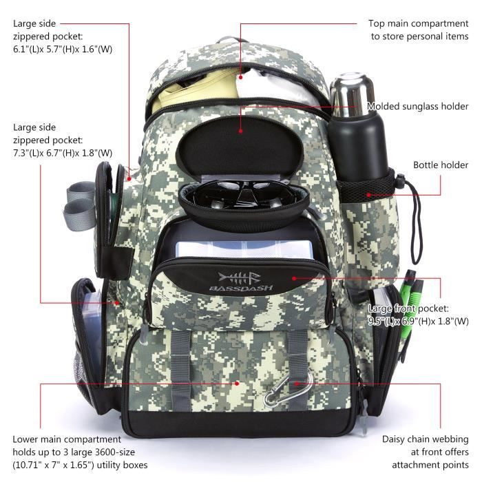 Bassdash Pêche Sac Tackle Sac À Dos Léger Tactique S'attaquer Boîte Multifonctionnel  18