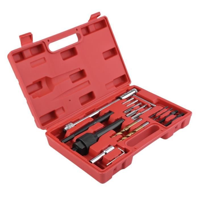 Kit Coffret Extracteur Bougie de Préchauffage Cassé et Réparation de Filetage 16pcs Outil de