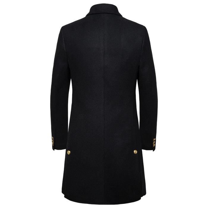 Manteau Homme Hiver Trench Coat en Laine Caban Noir Slim Fit Casual Classique Noir Cdiscount Pret a Porter