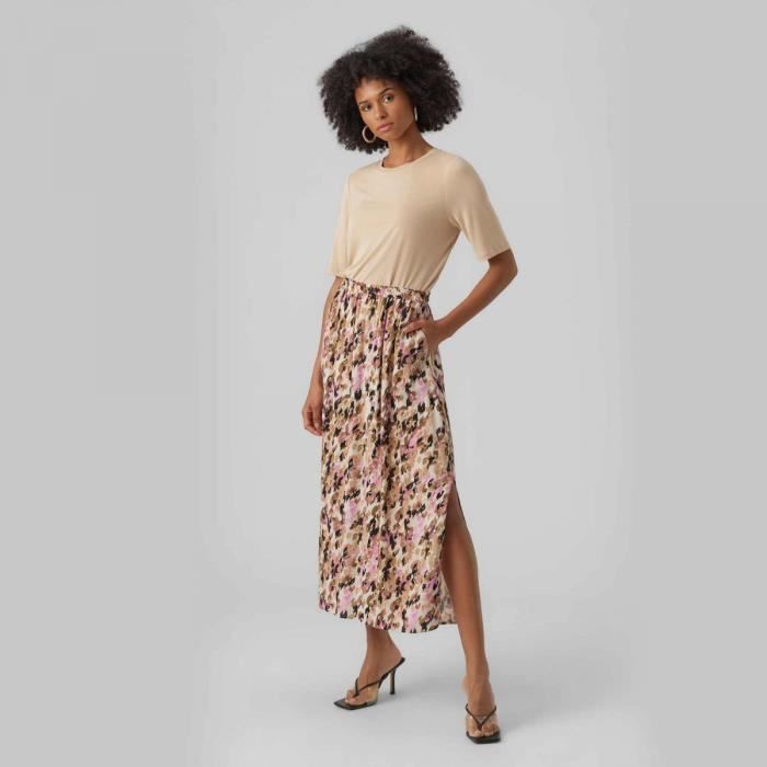 Jupe longue tigers eye 10286800 3755 Femme VERO MODA Beige Cdiscount Pret a Porter