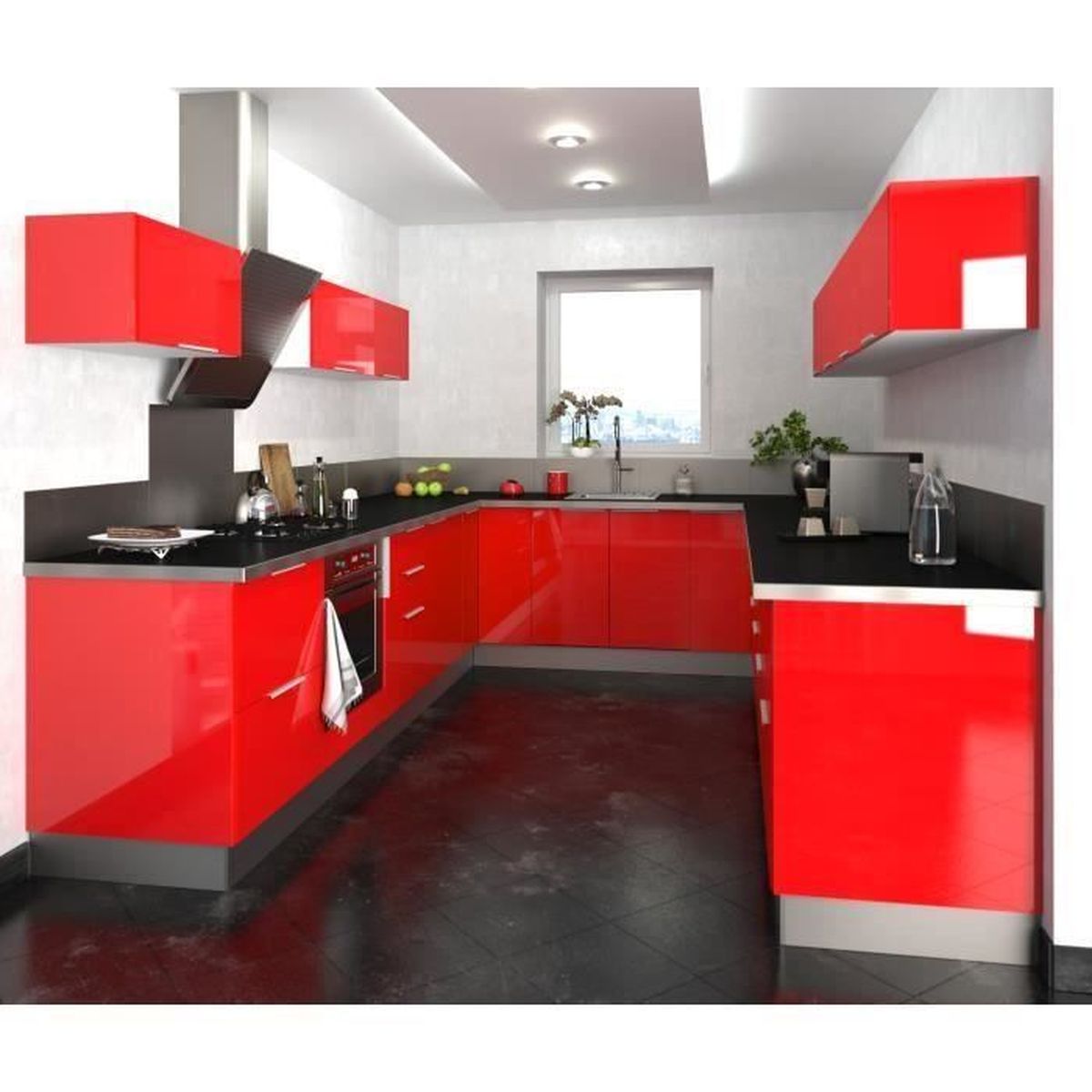 Meuble de cuisine haut sur hotte - 12cm - Rouge - Élément séparé Meuble de cuisine haut sur hotte - 12cm - Rouge - Élément séparé