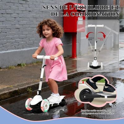 SOROH | Trottinette 3 Roues | Trottinette Pour Enfants Avec Guidon Reglable En Hauteur Scooter D Equilibre Lumineux Pliable A 3 Roues Garcons Filles Rose Scooter Scooter
