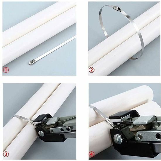 100 Pieces Attache Cable Inox 200 X 4.6 Mm,Collier De Serrage Métallique Inox Autobloquante,Serre Cable Pour Entretenir Les Clôtures, Câbles Groupés Et Les Auvents