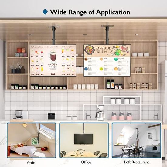 UNHO Support TV Plafond Inclinable pour LCD LED Plasma Écrans 2365