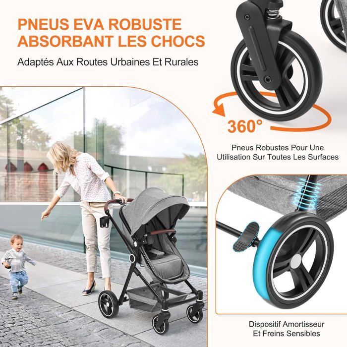 Poussette 2 En 1 Poussette Combinee Compacte Legere Pliable Avec Siege Inclinable Poussette Bebe Confort Pour 0 3 Ans Gris Cdiscount Puericulture Eveil bebe