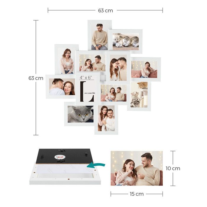 Cadre Photo Pêle-mêle Pour 15 Photos - Blanc - L 72,4 Cm X H 44,8 Cm