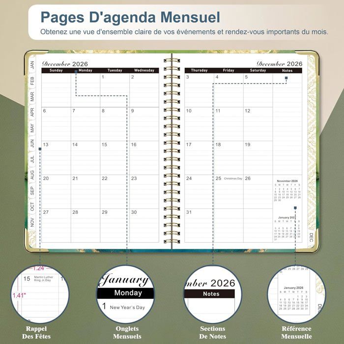 Agenda Spirale 2026 Finocam Format A4 - Semainier Horizontal Janvier à Décembre | Couverture Polypropylène, élastique - 2