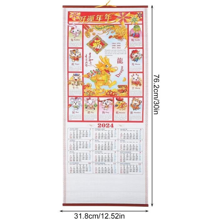 Calendrier Mural Chinois 2024 Pour L'année Du Dragon, Calendrier Du Nouvel  An Chinois, Calendrier De L'année Du Dragon, Calendrier - Cdiscount Maison