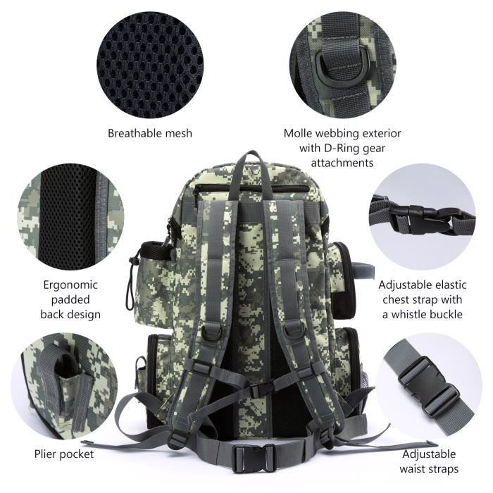 Sac à Dos De Pêche ADVT - Léger, Tactique, Multifonction, Polyester, Neuf