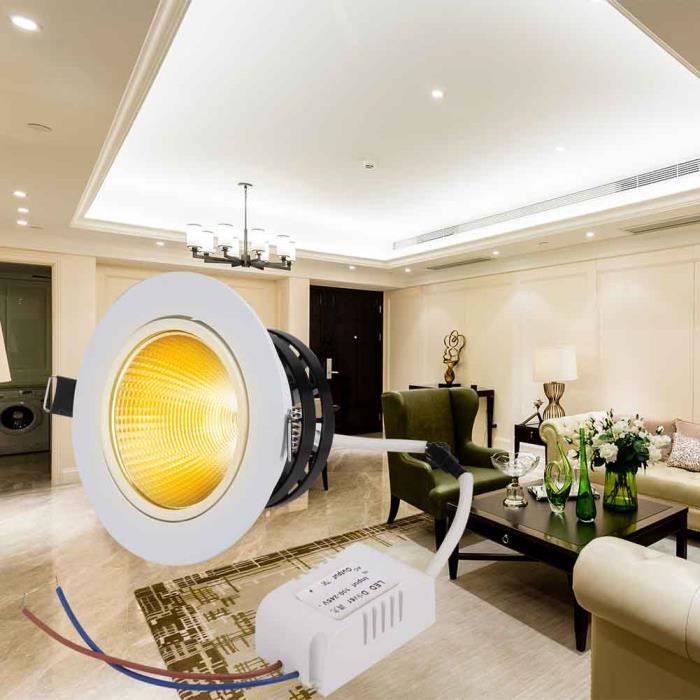 HURRISE Projecteur COB Projecteur LED intérieur COB Down Light Lampe de  décoration intégrée Trou ouvert 89mm 100-240V 7W (7 w - Cdiscount Maison