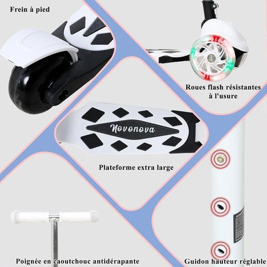 Trottinette 3 Roues Pliable Pour Enfant – Hauteur Réglable, Roue LED Flash, Pont Antidérapant, Frein Arrière – Garçons Et Filles