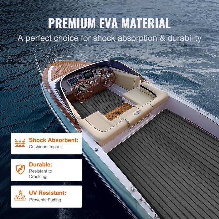 Tapis De Sol Bateau En Mousse EVA Auto-adhésif - 240x90cm, épaisseur 6mm, Bleu Imitation Teck - Antidérapant, Résistant à L'eau