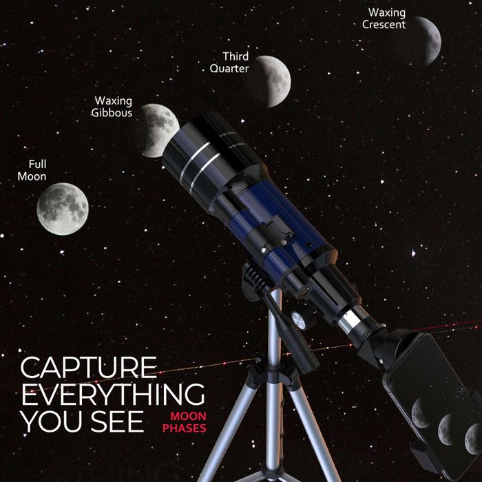 Télescope Pour Enfants Et Adultes Débutants 150X - Télescope Réfracteur 70mm Avec Trépied, Adaptateur Smartphone Et Filtre Lune