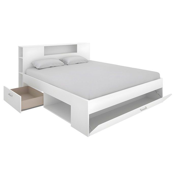 Lit Avec Rangements 160x200cm Leandre Coloris Blanc