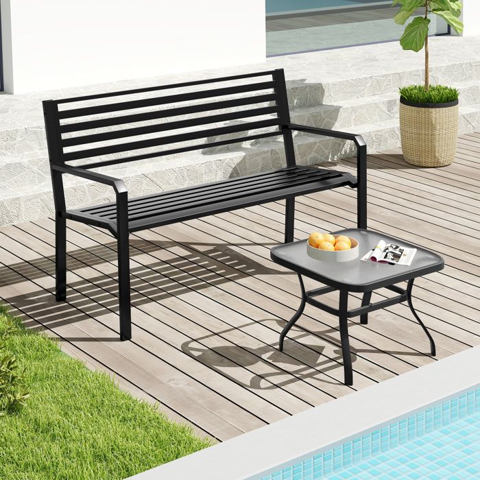 Banc de Jardin Extérieur, Banc de Patio 2 Places en Métal avec Dossier