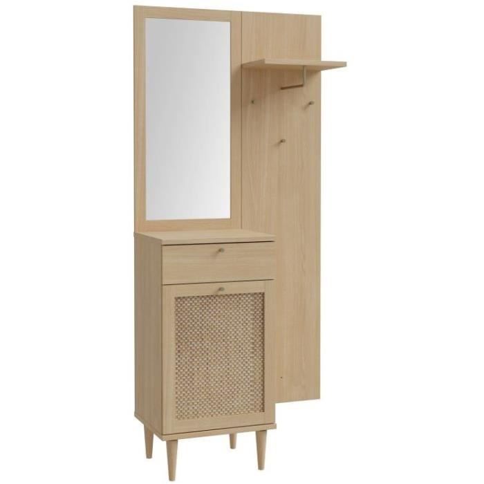 Vestiaire d'entrée avec miroir et rangements - Cannage - L90,4 x P41,4 ...