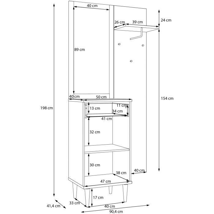 Vestiaire d'entrée avec miroir et rangements - Cannage - L90,4 x P41,4 ...