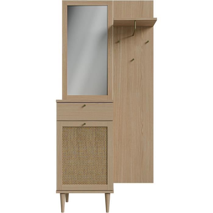 Vestiaire d'entrée avec miroir et rangements - Cannage - L90,4 x P41,4 ...