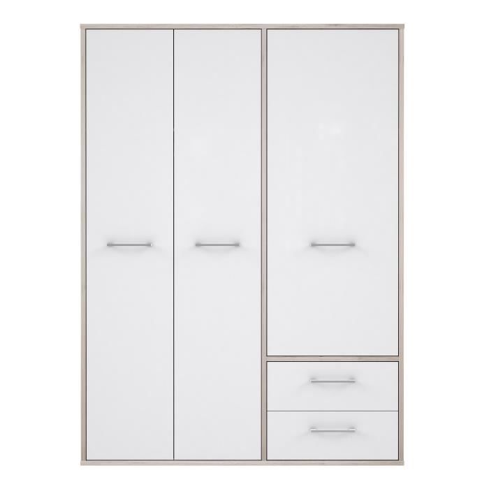 ANCHORAGE Armoire de chambre L 180 cm Contemporain D/écor bois et blanc brillant