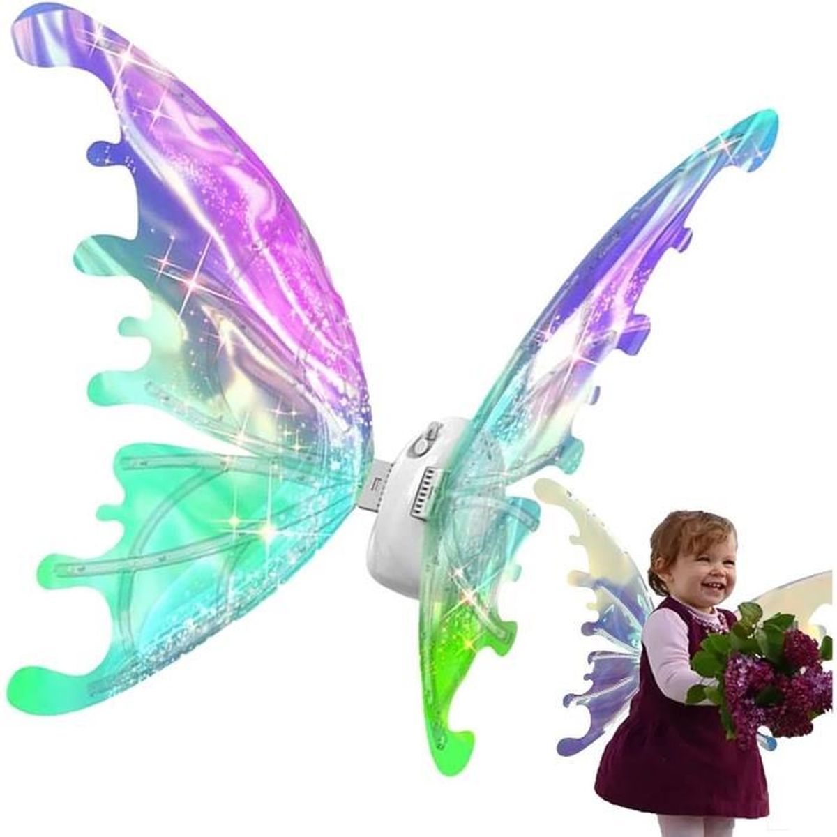 Costume Ailes De Fée Complet – Ailes Papillon 88x75 Cm + Couronne + Oreilles Elfe + Baguette + Autocollants – Pour Enfant/adulte – Carnaval, Anniversaire, Halloween