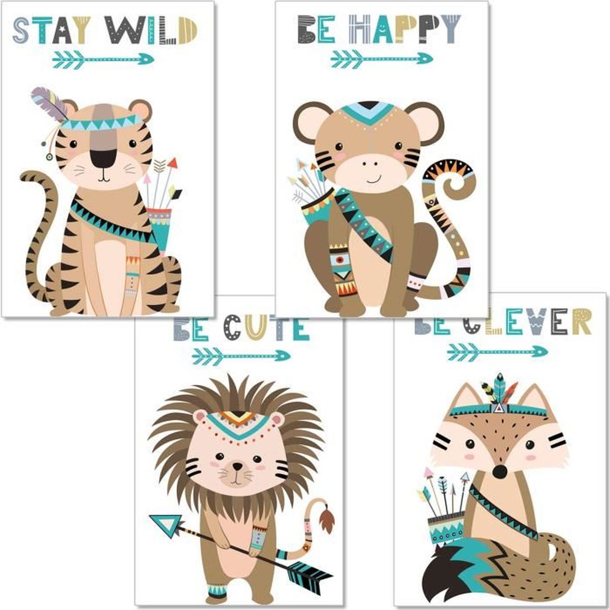 Jeu de 3 posters pour chambre de b/éb/é denfant Sans cadre Fille ou gar/çon Image imprim/ée pour enfant Image imprim/ée pour enfant