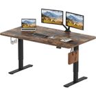 SANODESK Bureau Assis Debout Électrique 160x60cm, Bureau Réglable en Hauteur avec Crochet et Fonction Mémoire, Plateau Marron
