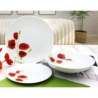 Service de Table 18 pièces en porcelaine Coquelicot rouge et blanc