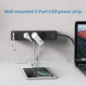 MULTIPRISE Multiprise avec 3 Prises et 2 Ports USB, avec Support et Viss, Câble de 1,5 m, Interrupteur, Montage Mural, Protection pour.[Z709]
